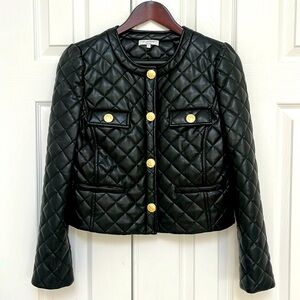j. society Black Quilted Faux Leather Jacket w/ Gold Buttons Holiday Parties